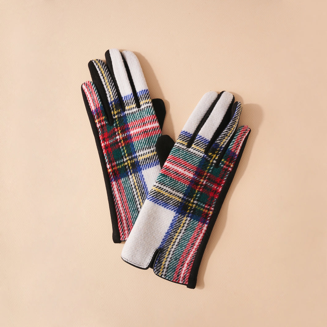 Gloves - White Plaid